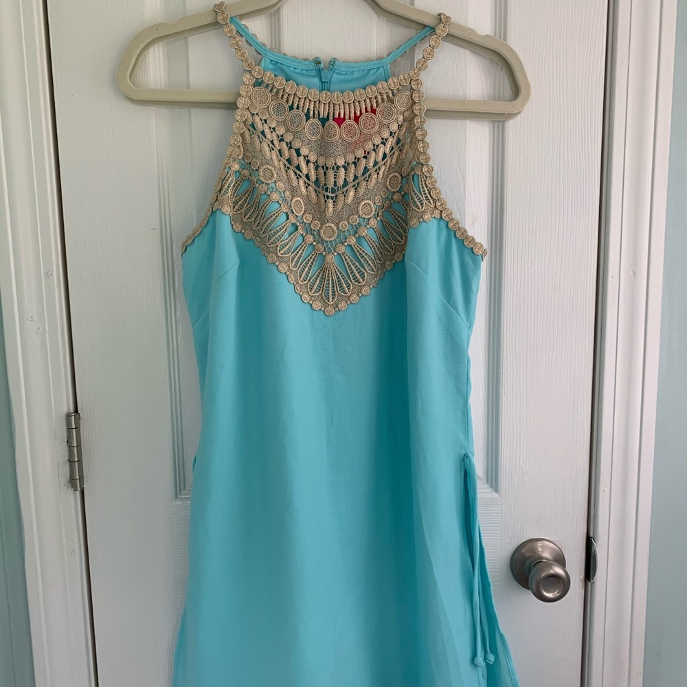 Turquoise and gold Lilly Pulitzer dress